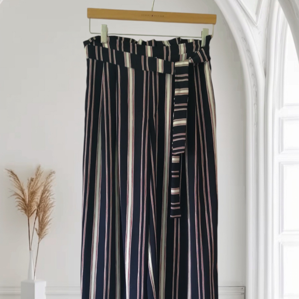Zara Black and White Wide Leg Jumpsuit with Vertical Stripes
